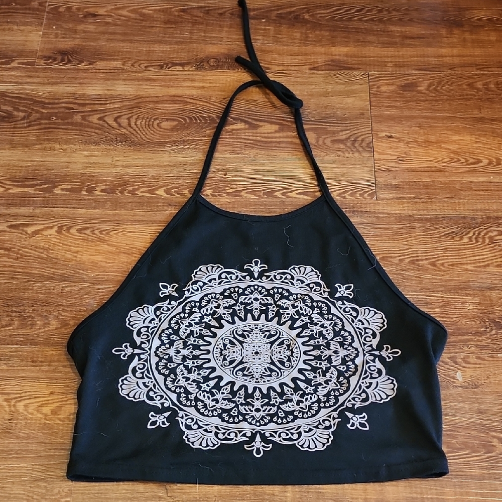 SHEIN Black and White Mandala Crop Top